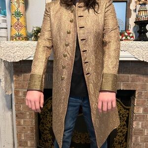 NILESH MITESH Groom Wedding Gold Maroon Sherwani Indo Western Embroidered Men VG